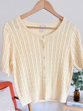 Joie Butter Yellow Short Sleeve Button-Up Cardigan Size L